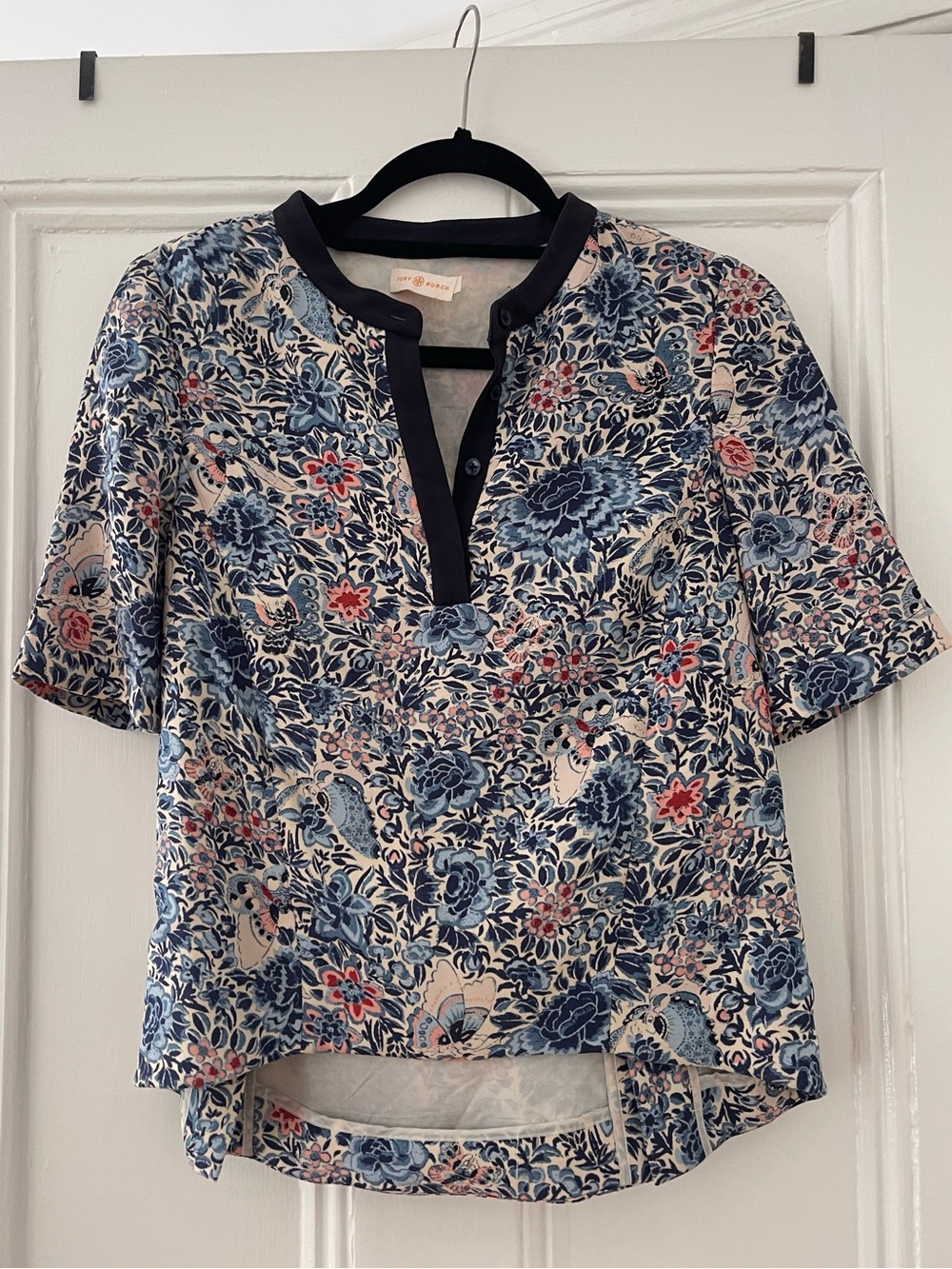 Tory Burch Floral Print Split-Neck Women’s Top - See ALL Photos